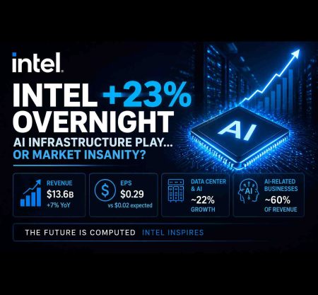 Intel surges +23% overnight: AI infrastructure winner… or market mania?
