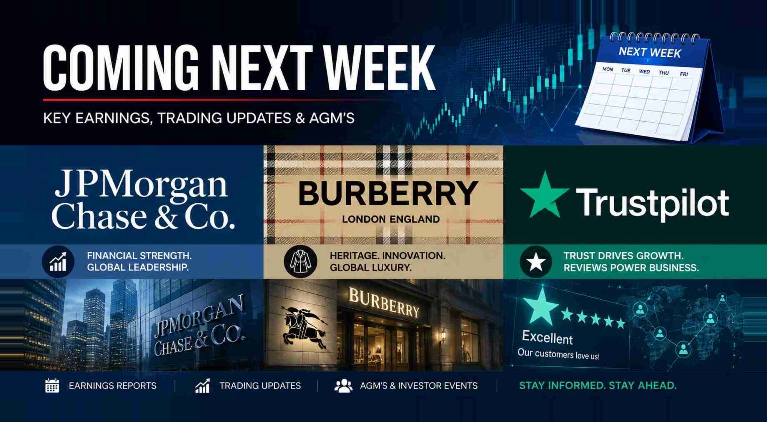 Coming next week: JPMorgan Chase, Burberry and Trustpilot