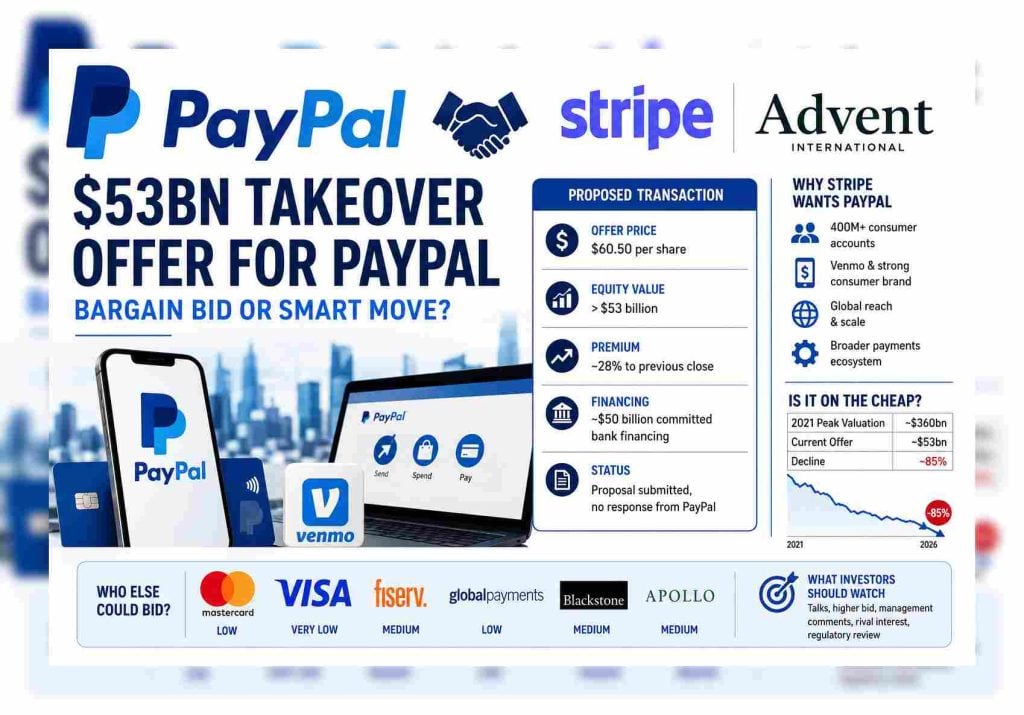 PayPal faces $53bn takeover approach: bargain bid or fantasy deal?